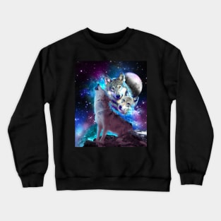 Cosmic Space Wolf Wolves Family Howling At Moon Crewneck Sweatshirt